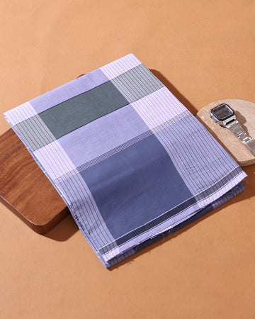 Men’s Nandu Brand Premium Cotton Lungi 2.20 Meter Length with Checked & Striped Pattern - Multi