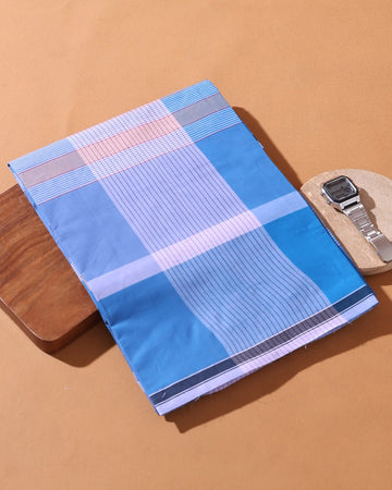Men’s Nandu Brand Premium Cotton Lungi 2.20 Meter Length with Striped Pattern - Blue