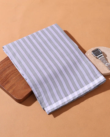 Men’s Nandu Brand Premium Cotton Lungi 2.20 Meter Length with Striped Pattern - Grey