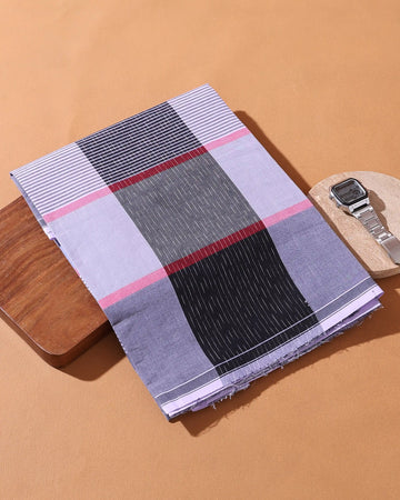 Men’s Nandu Brand Premium Cotton Lungi 2.20 Meter Length with Check & Stripe Pattern - Multi