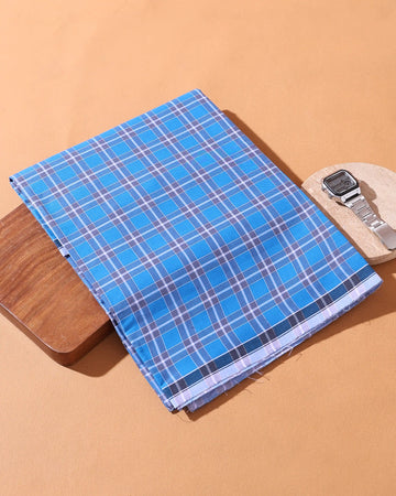 Men’s Nandu Brand Premium Cotton Lungi 2.20 Meter Length with Checked Pattern - Blue