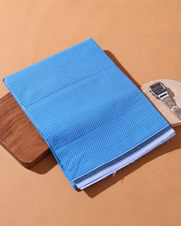 Men’s Nandu Brand Premium Cotton Lungi 2.20 Meter Length with Checked Pattern - Blue
