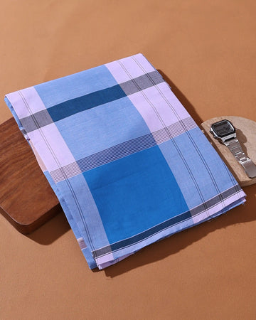 Men’s Nandu Brand Premium Cotton Lungi 2.20 Meter Length with Checked Pattern - Multi