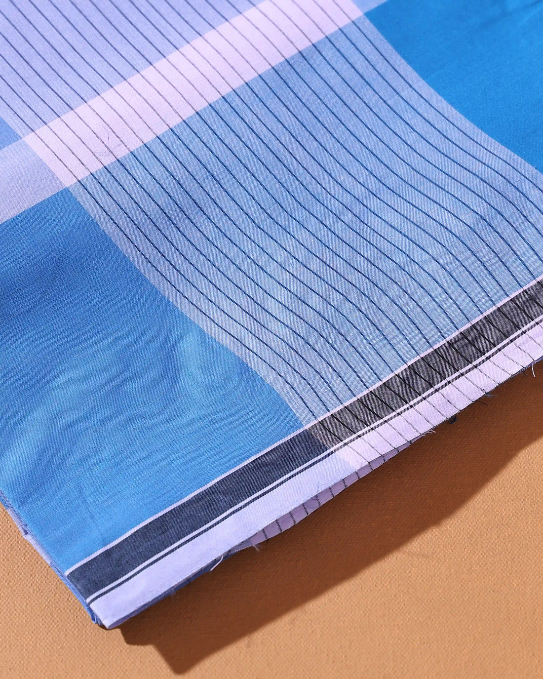 Men’s Nandu Brand Premium Cotton Lungi 2.20 Meter Length with Striped Pattern - Blue