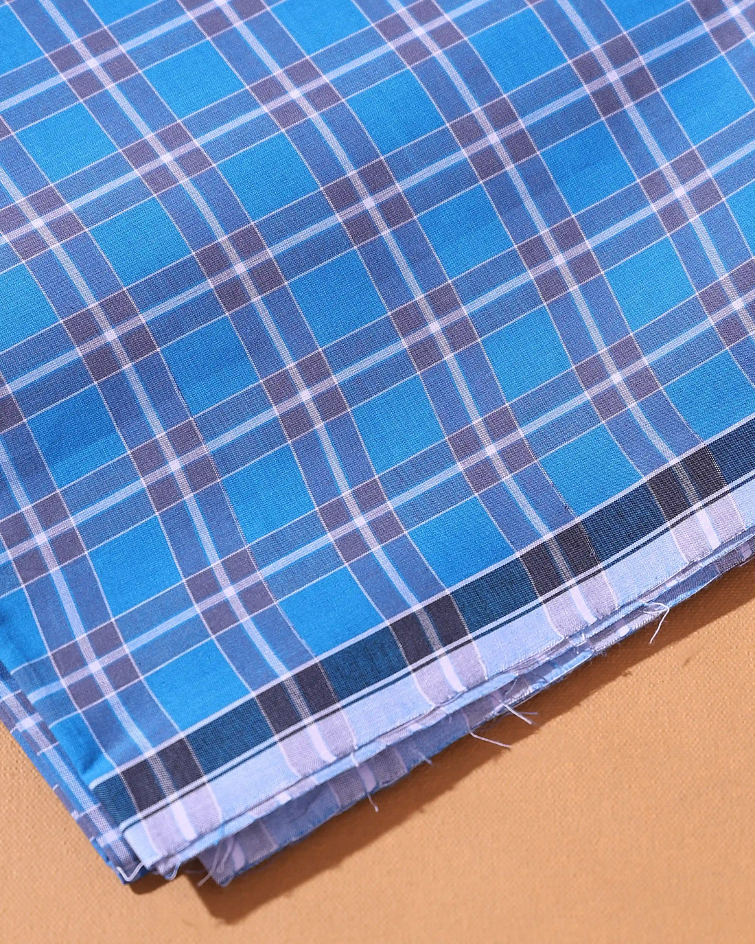 Men’s Nandu Brand Premium Cotton Lungi 2.20 Meter Length with Checked Pattern - Blue