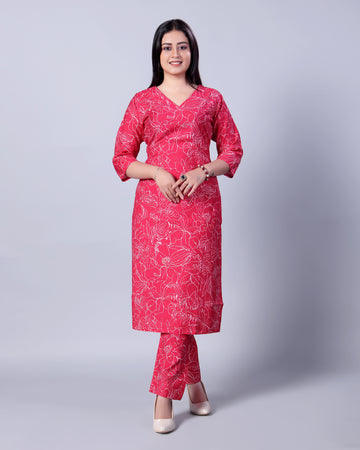 Women's Floral Printed Straight Kurta & Palazzo Set - Pink