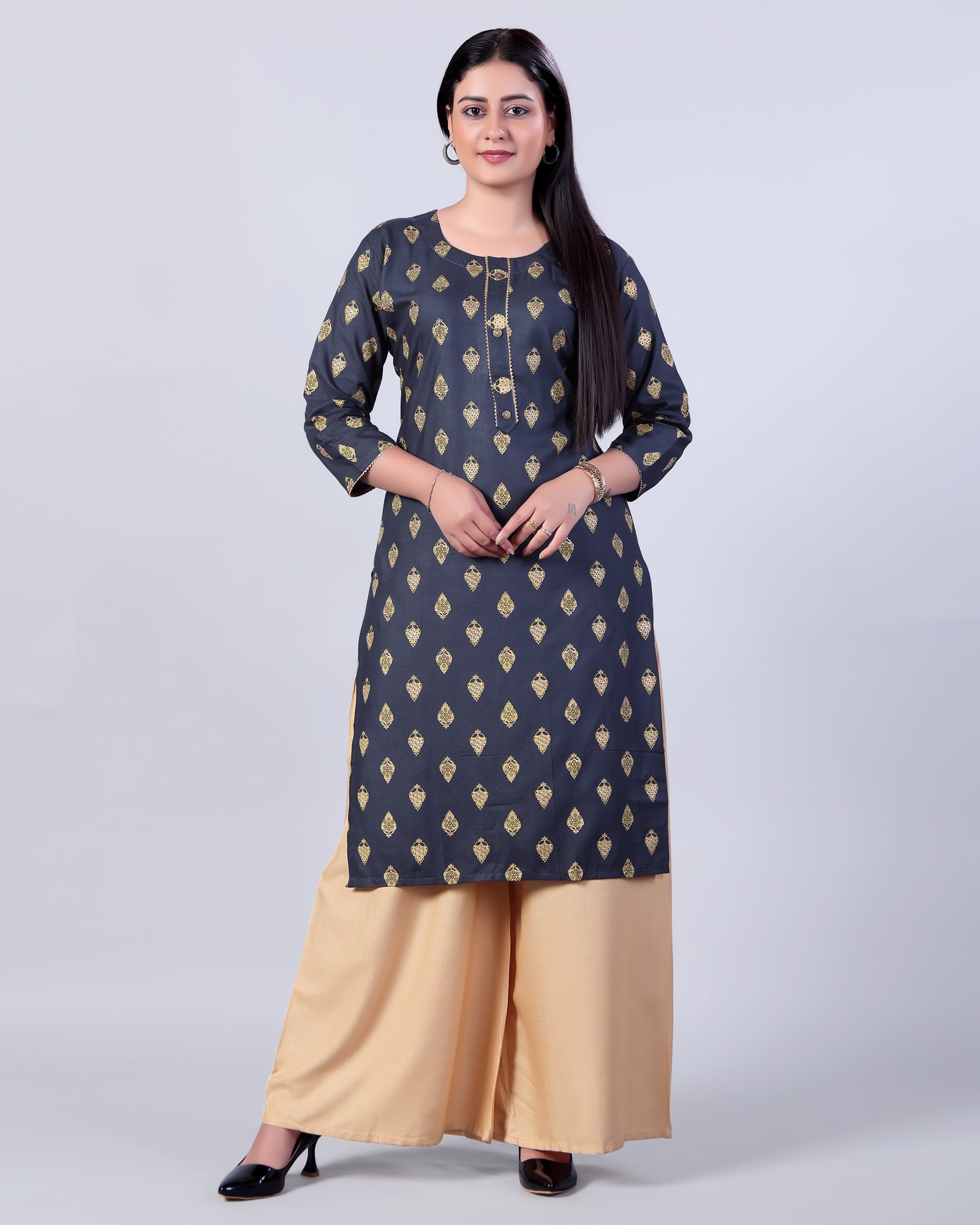 Dark Grey Colour Top & Palazzo Set