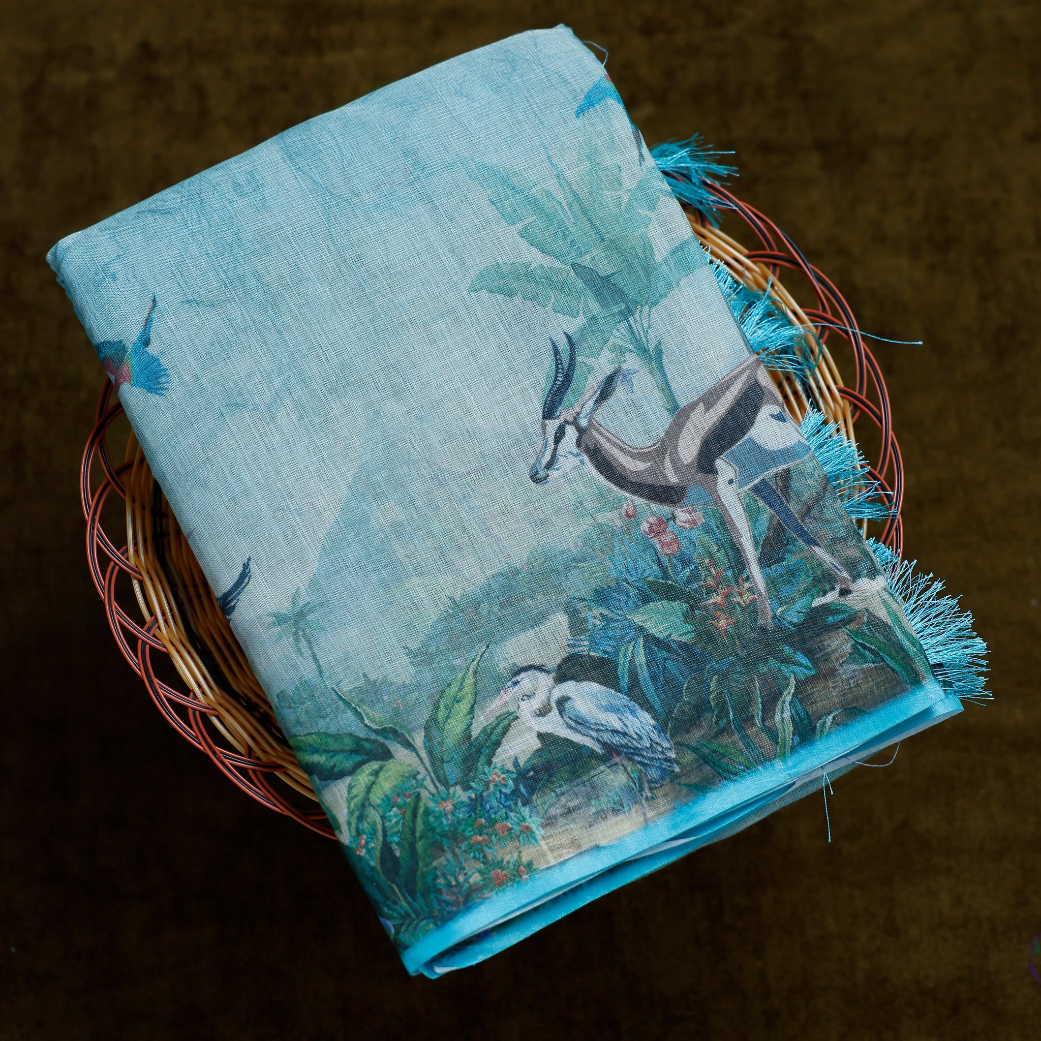 Sky Blue Printed Tissue Saree
