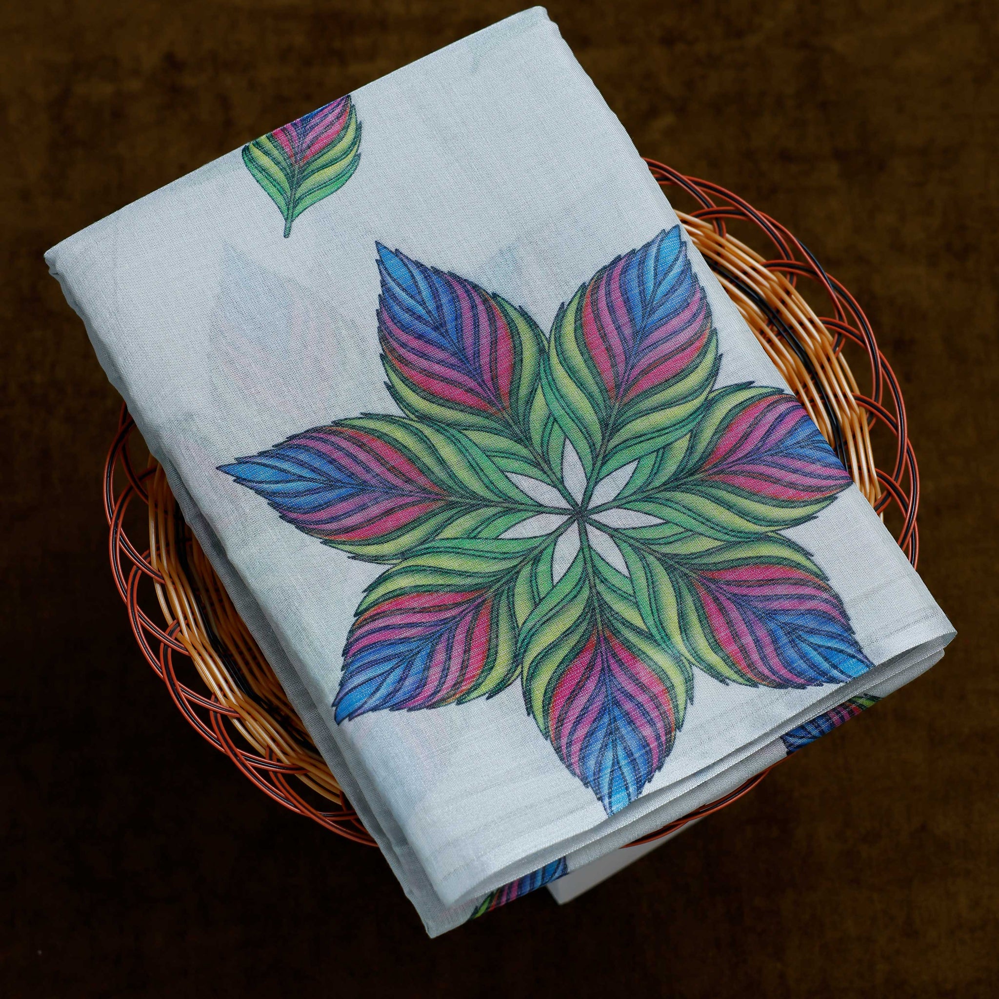 Ethnic Floral Printed Tissue Saree - Grey