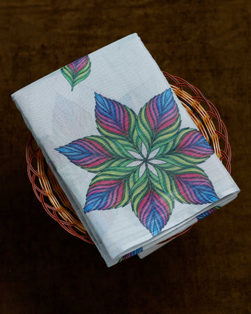 Ethnic Floral Printed Tissue Saree - Grey