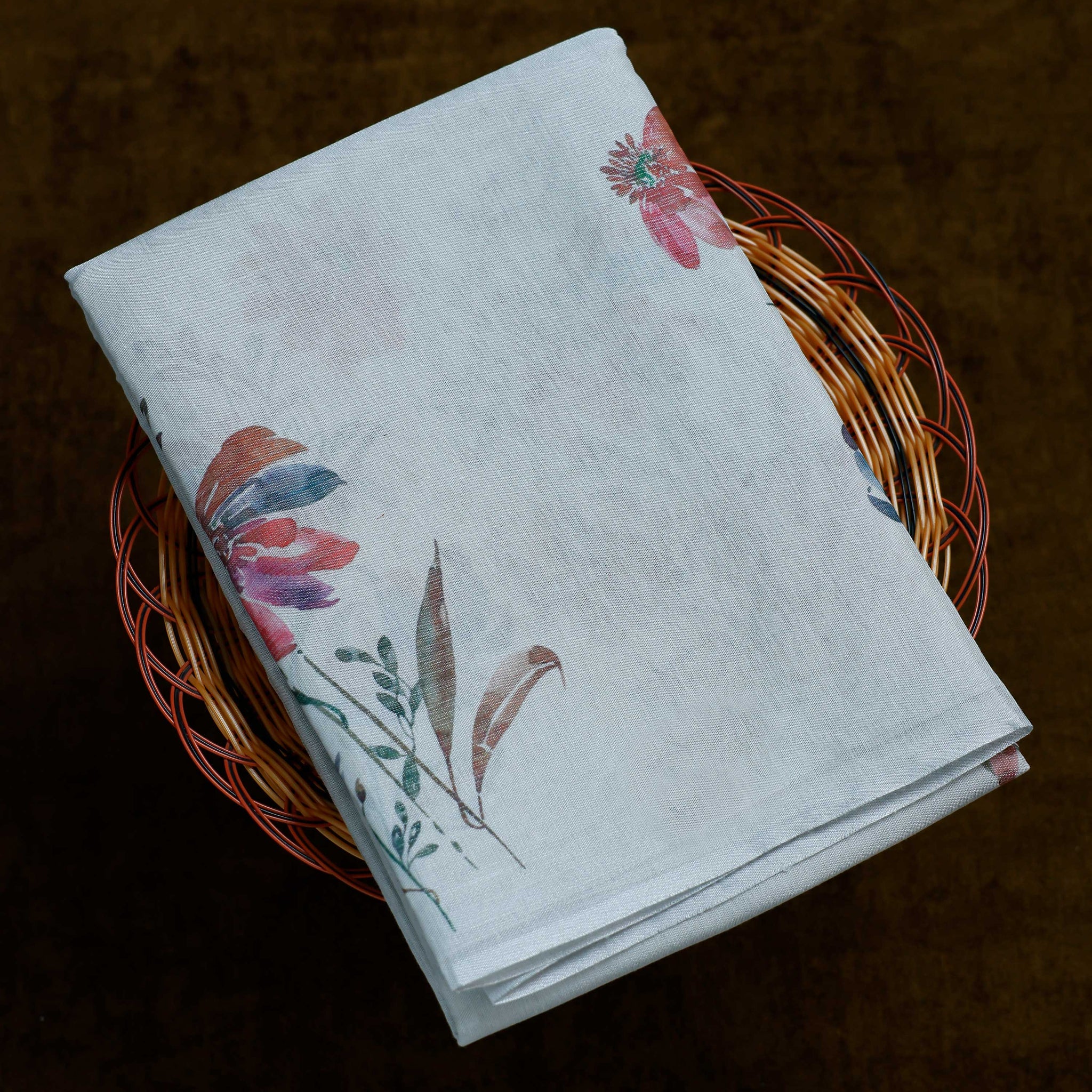 Ethnic Floral Printed Tissue Saree - Grey