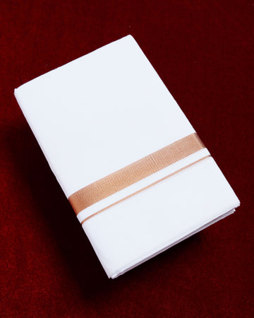 Ramraj White Cotton Dhoti With Copper Border