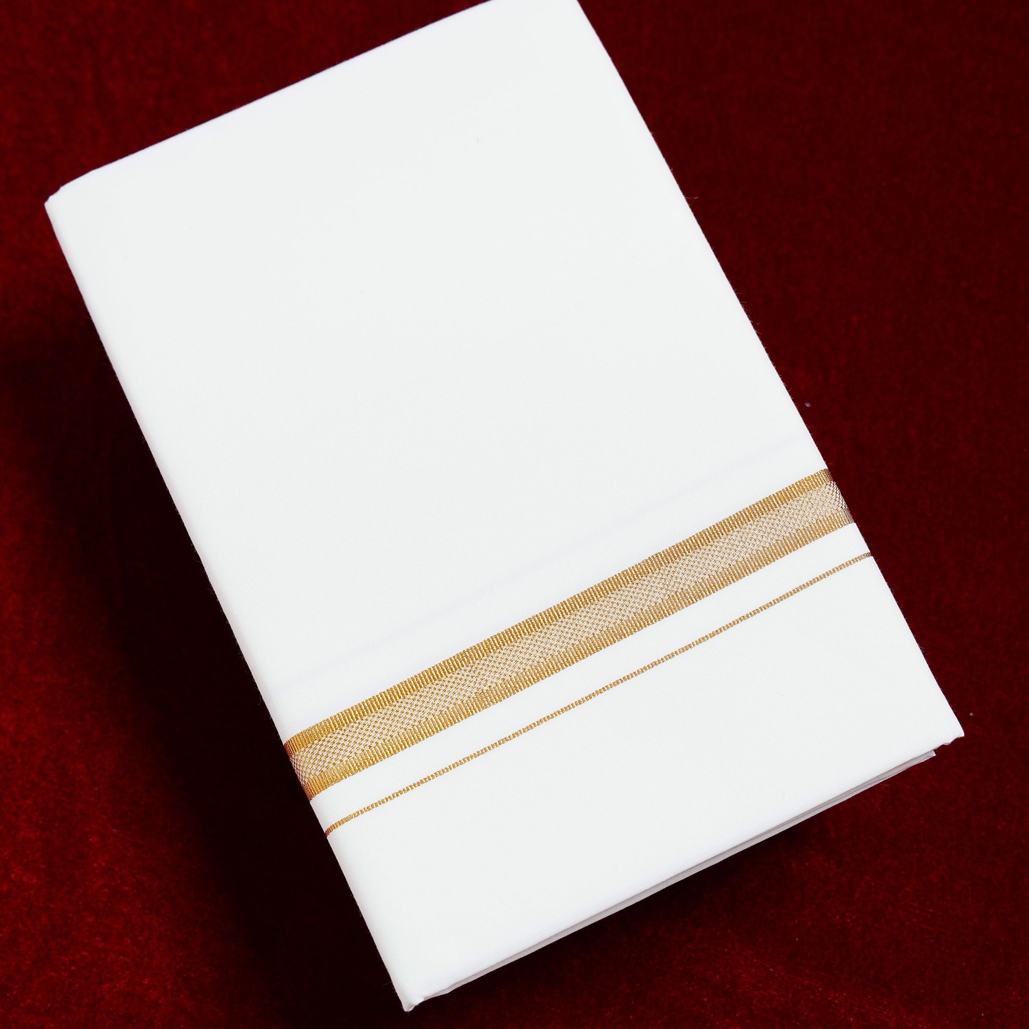 Men's Ramraj Cotton Dhoti with Elegant Gold Zari Border - Half White