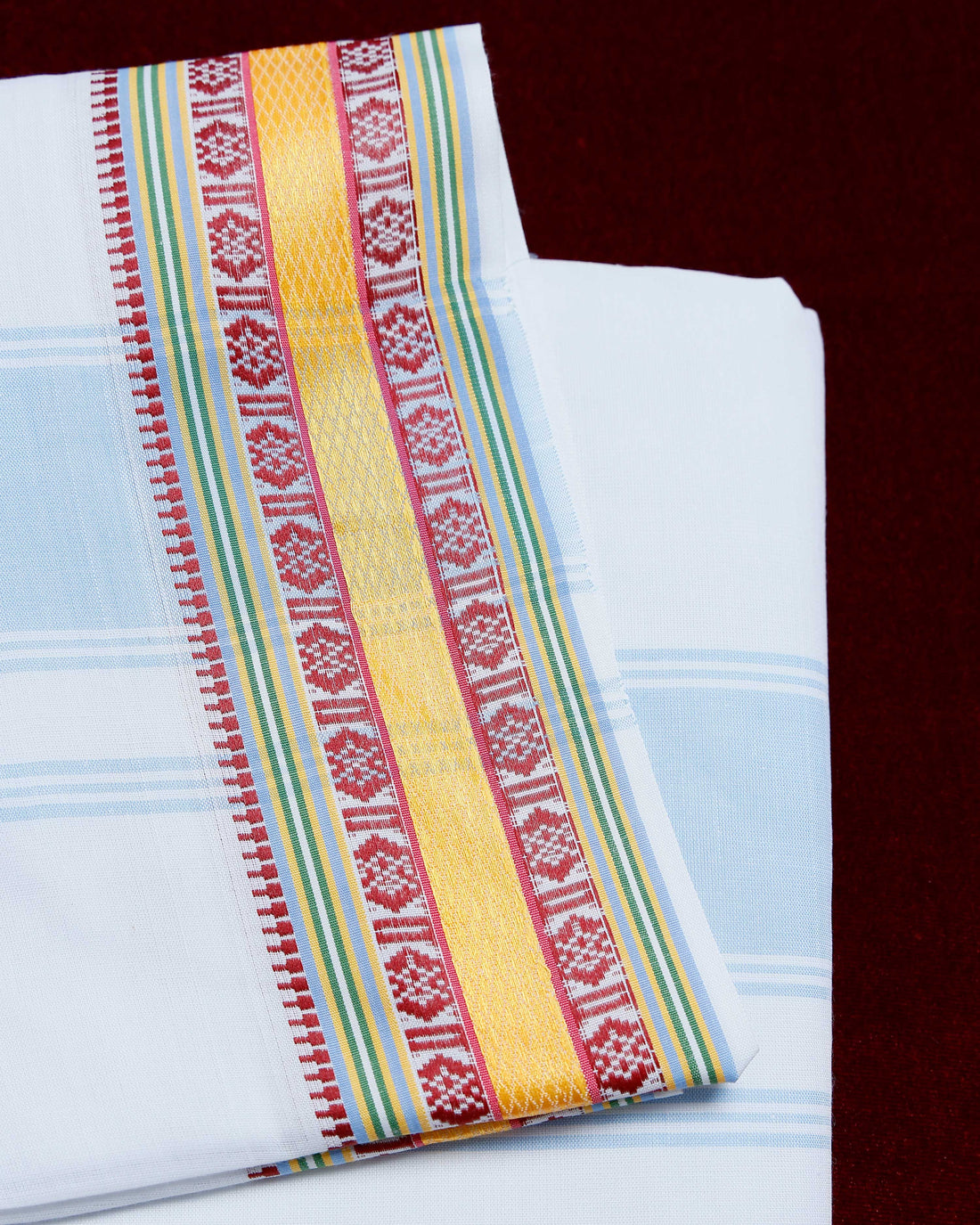 White Cotton Dhoti With Multi Colour Border