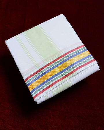 White Cotton Dhoti With Multi Colour Border