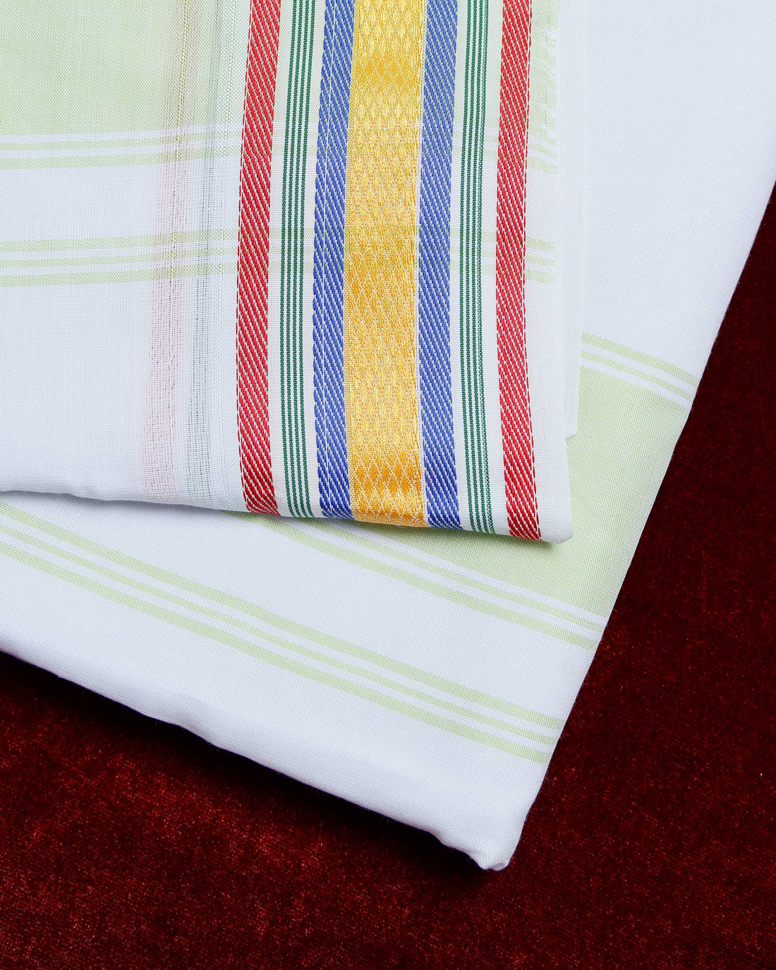 White Cotton Dhoti With Multi Colour Border