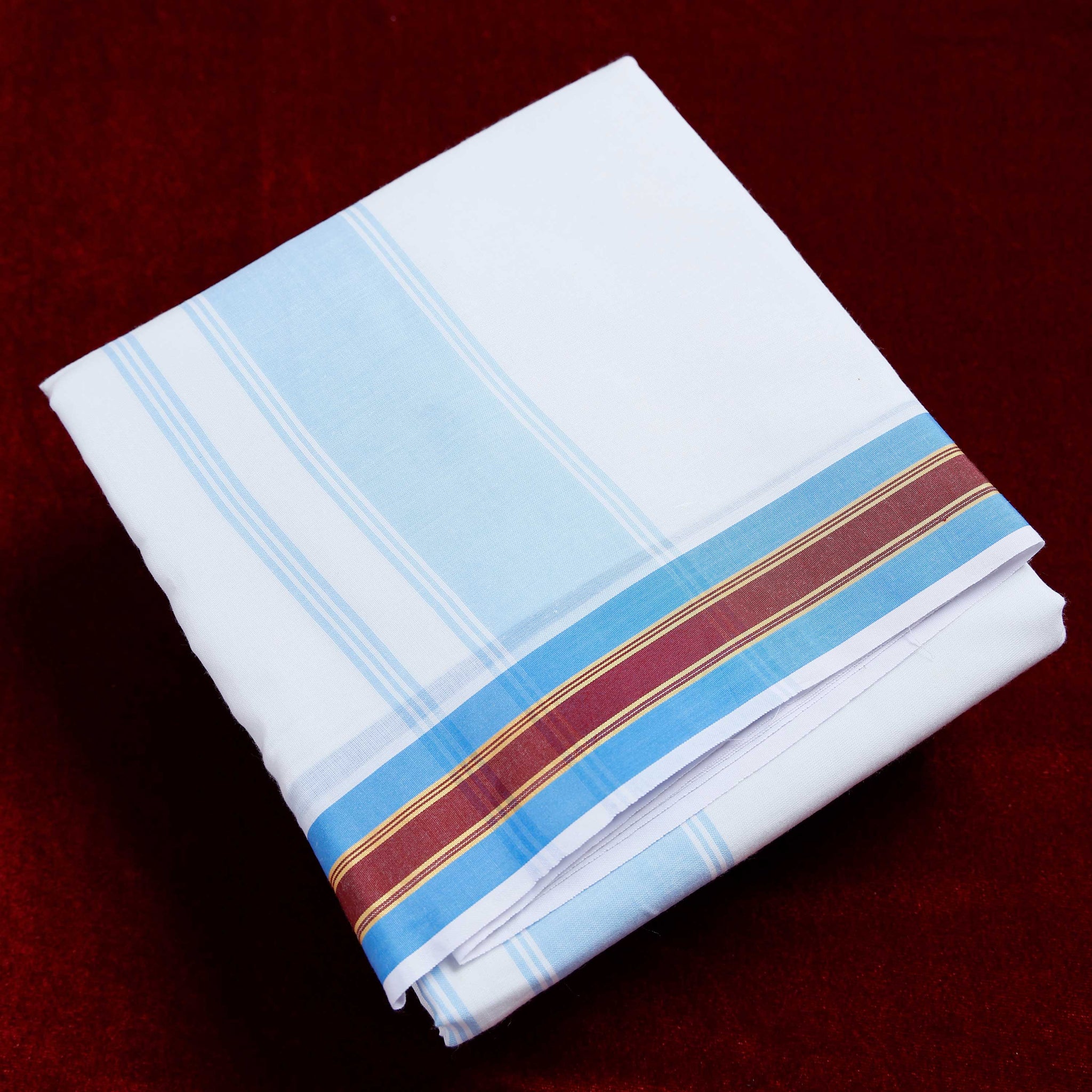 White Cotton Dhoti With Multi Colour Border