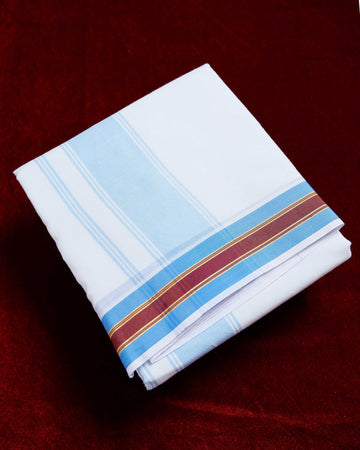 White Cotton Dhoti With Multi Colour Border