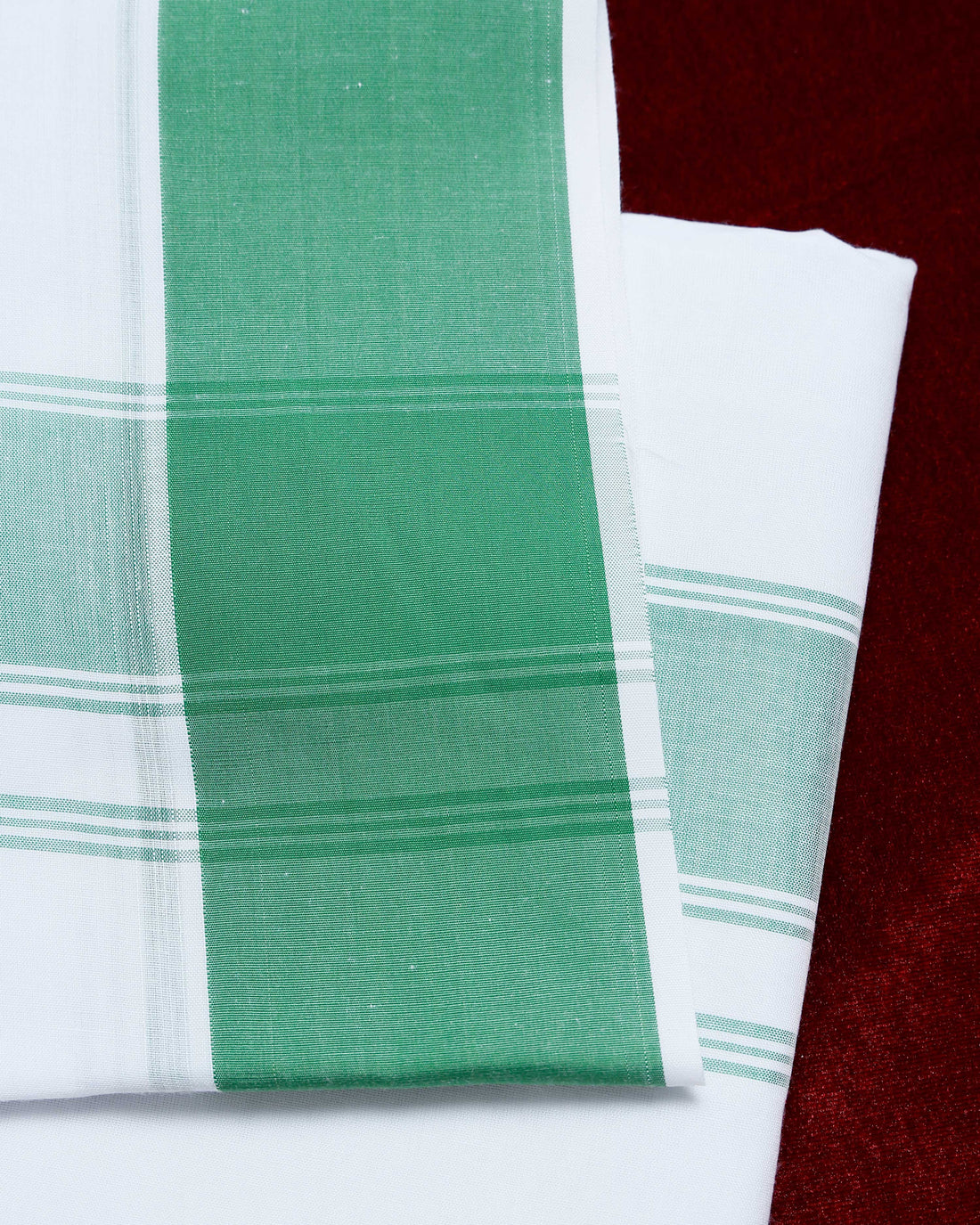 White Cotton Dhoti With Green Colour Border