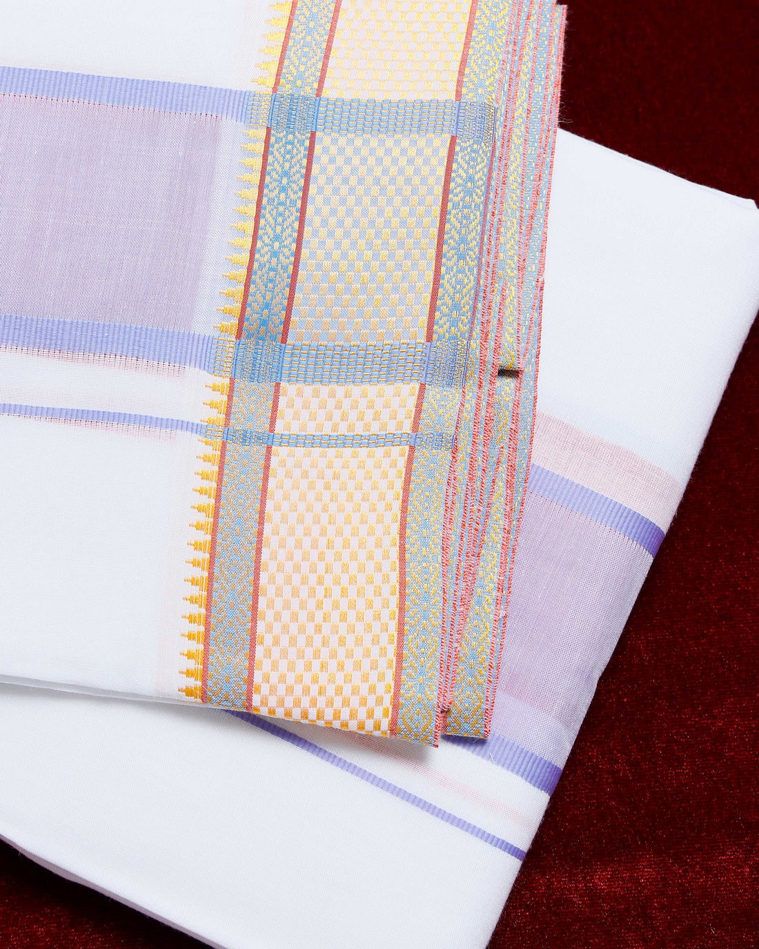 White Cotton Dhoti With Colour Multi Border