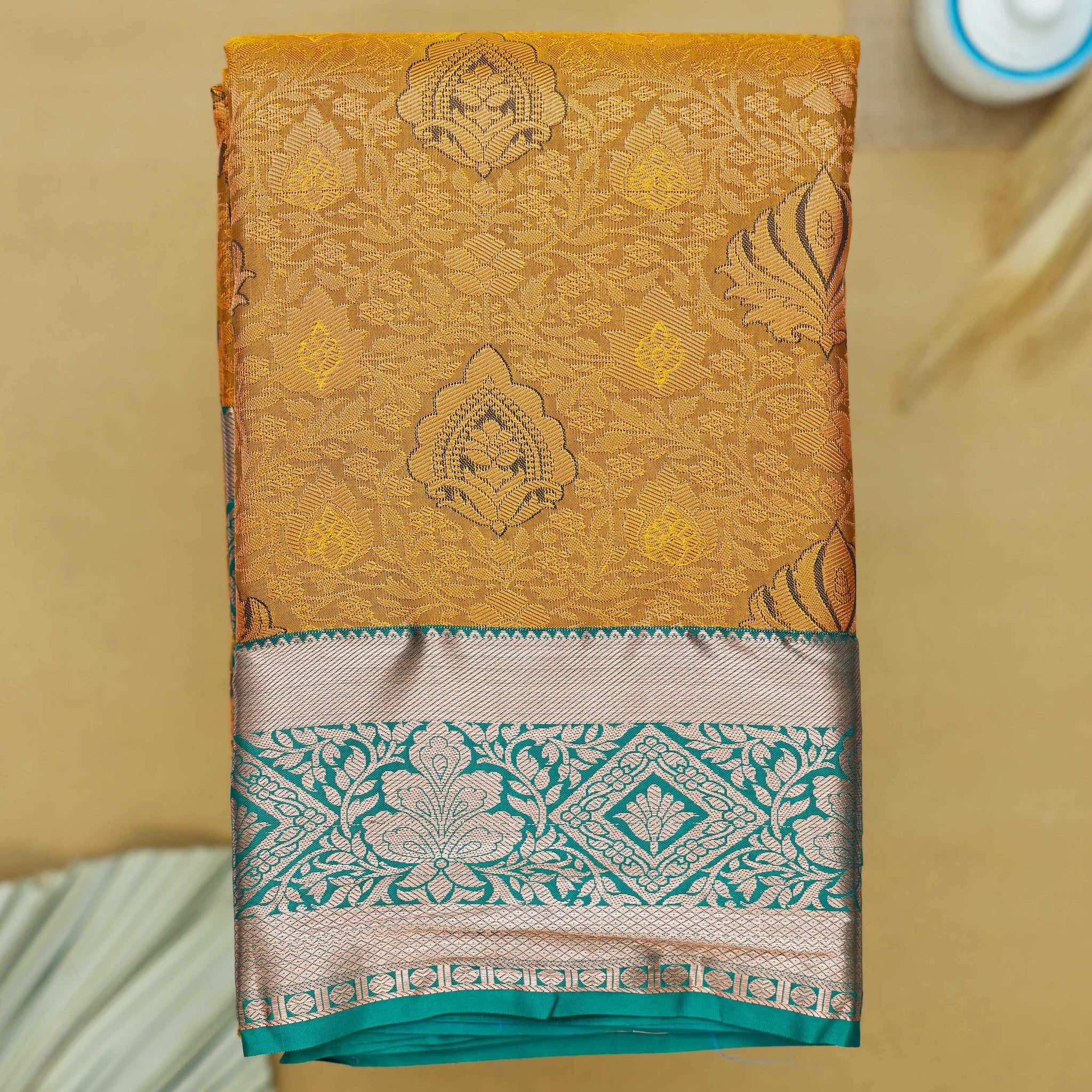 Niranjana Silk Saree with Intricate Zari Weaving and Contrast Border - Yellow