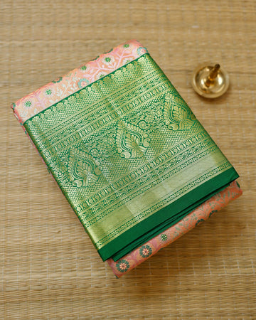Peach Colour Pattu Pavadai Material