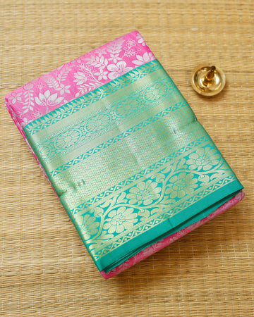 Pink Colour Pattu Pavadai Material