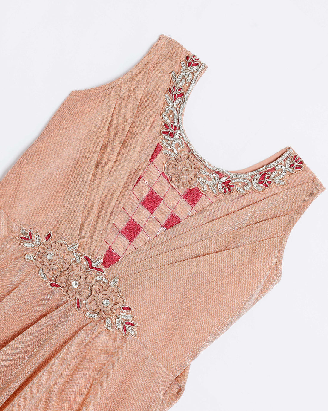 Peach Colour Embellished Sequel Work Frock