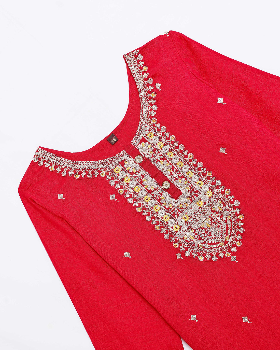 Girls’ Readymade Straight-Cut Salwar set with Intricate Thread Embroidery - Red