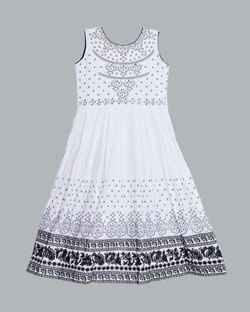 White Embroidered Kids Churidar & Salwar - Readymade