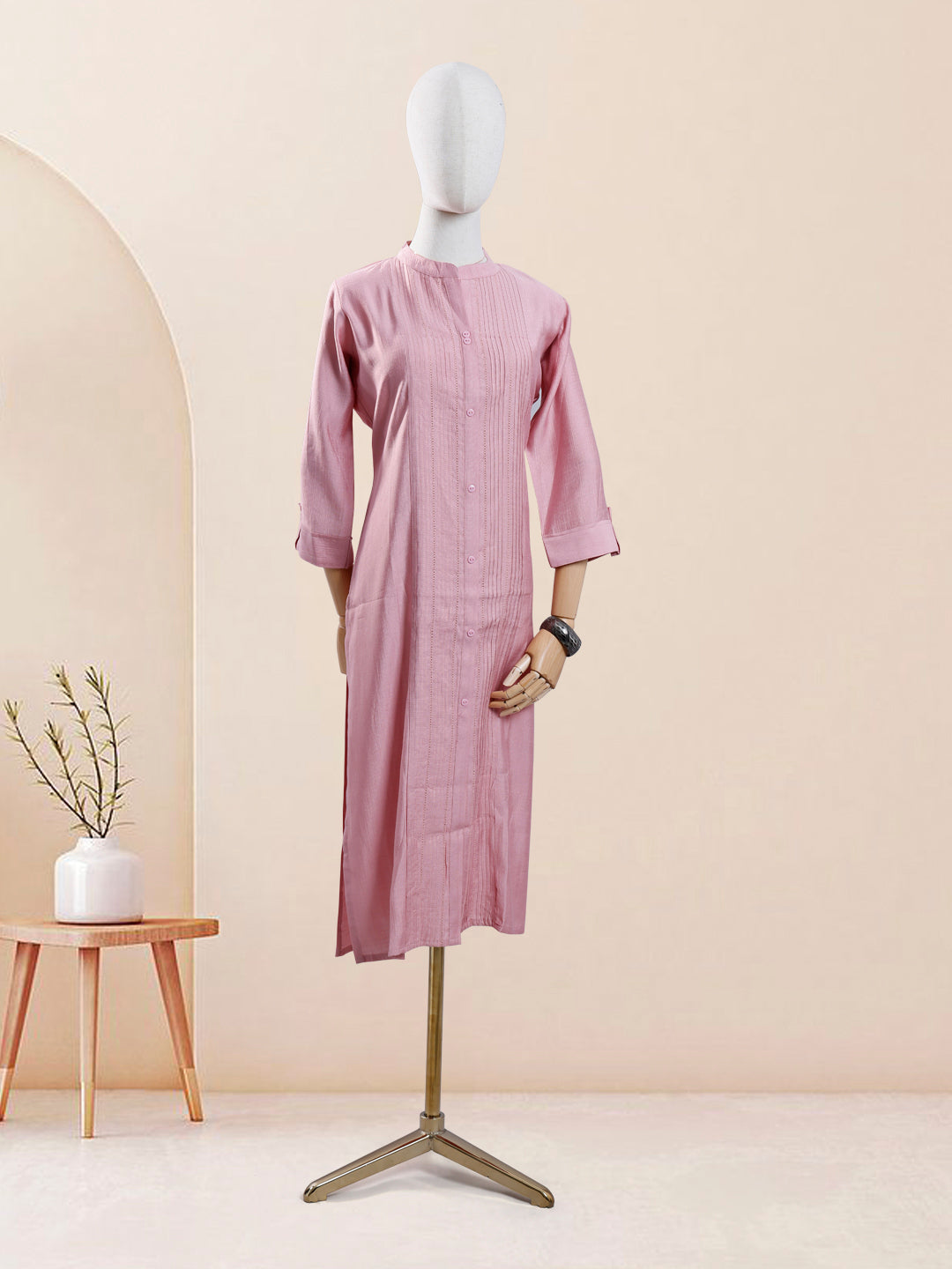 Designer Onion Pink Color Stripes Pattern Women's Kurti