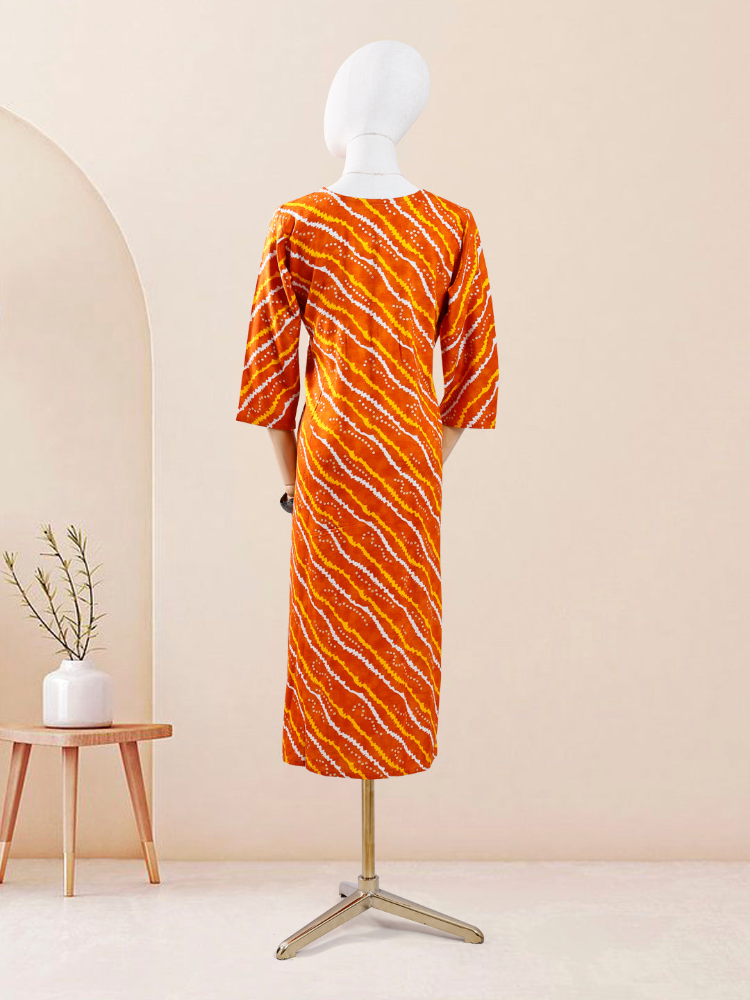 Designer Orange Color Stripes Design Women's Kurti