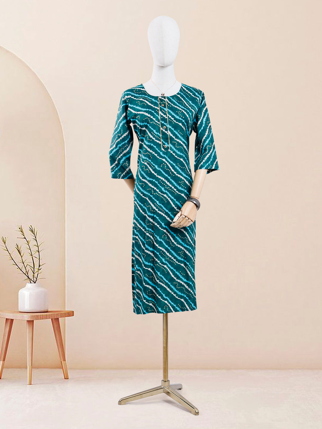Designer Green Color Stripes Design Women's Kurti