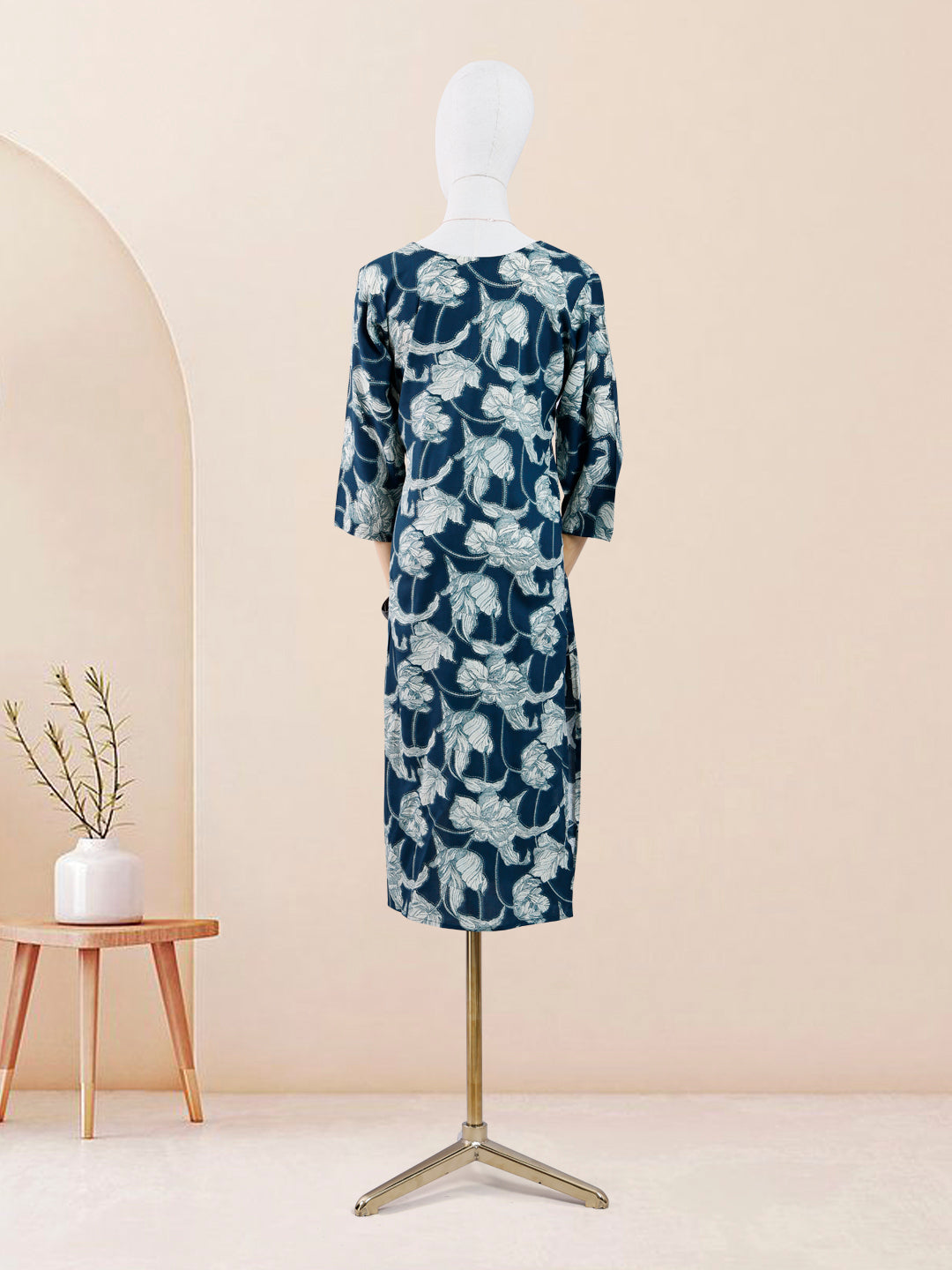 Designer Teal Blue Color Printed Women's Kurti