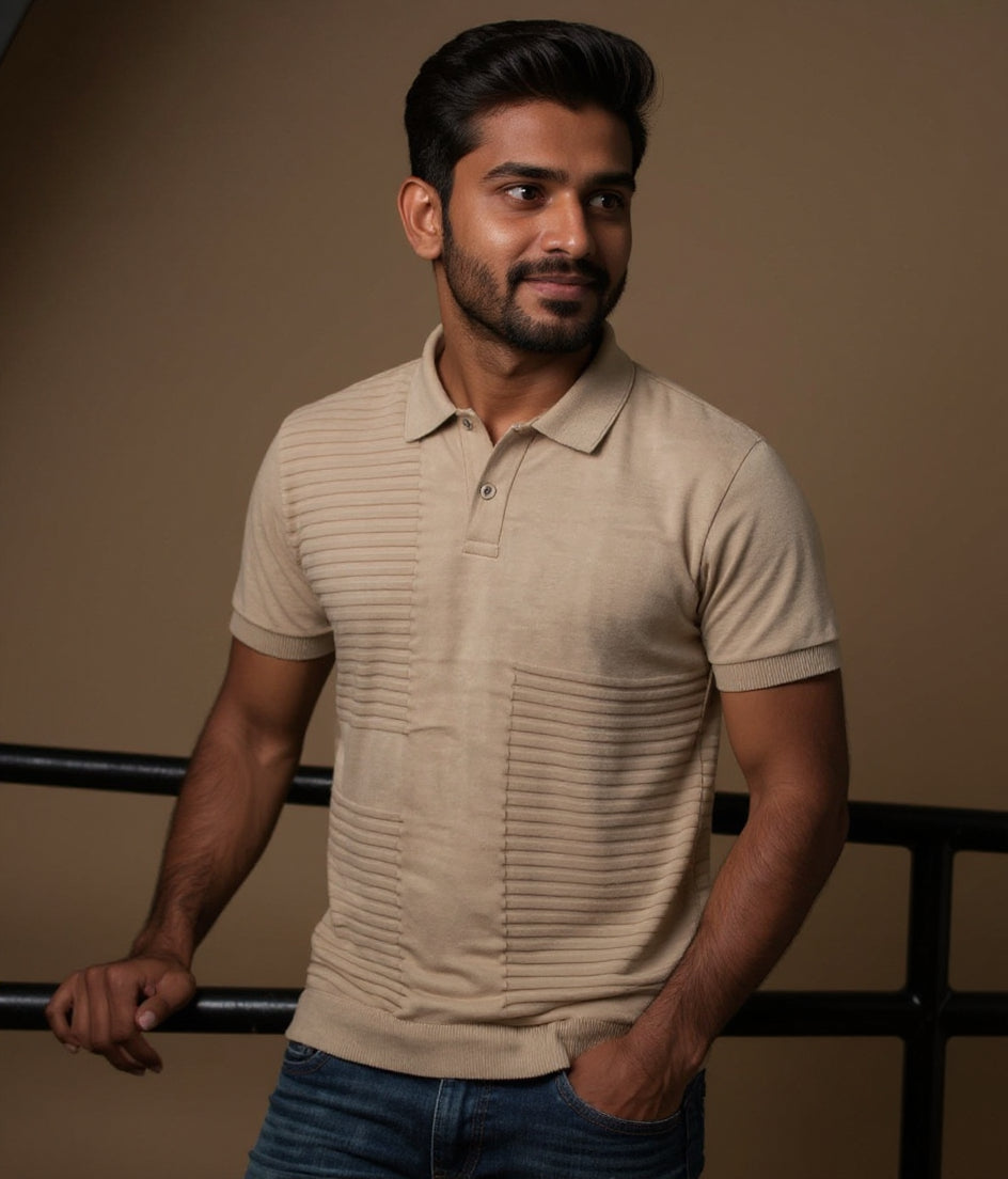 Men's Textured Nativebull T-Shirt with Self-Design - Brown