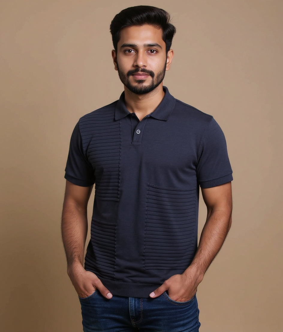 Men's Textured Nativebull T-Shirt with Self-Design  - Black