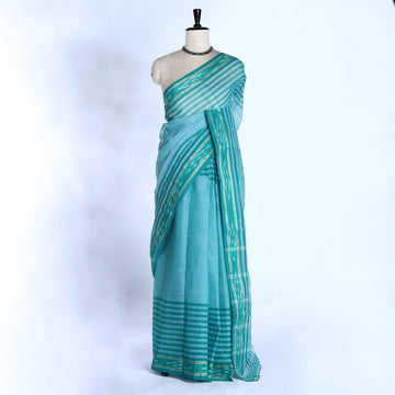 Teal Bengal Cotton Saree For Women | Daily Office Wear Summer Collection | Jeyachandran - Full View