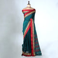 Teal Mangalagiri Cotton Saree with Maroon Border and Pallu - Full View