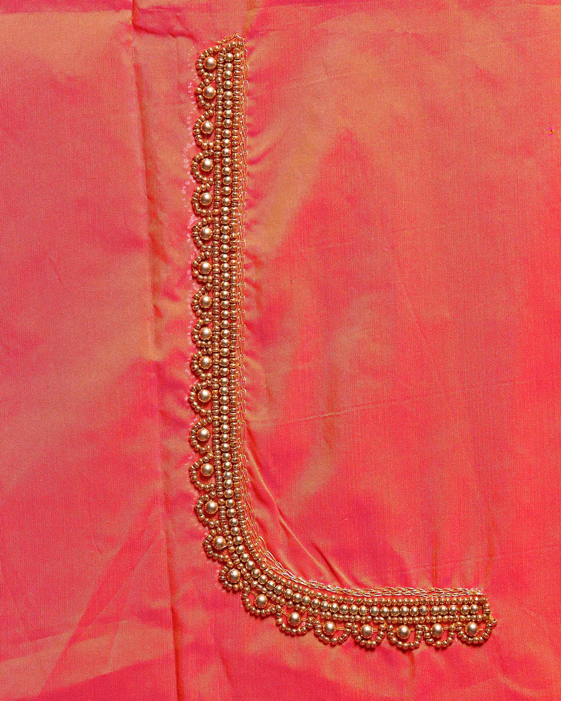 Elegant Embroidered Designer Blouse Material with Intricate Bead and Thread Work -Orange