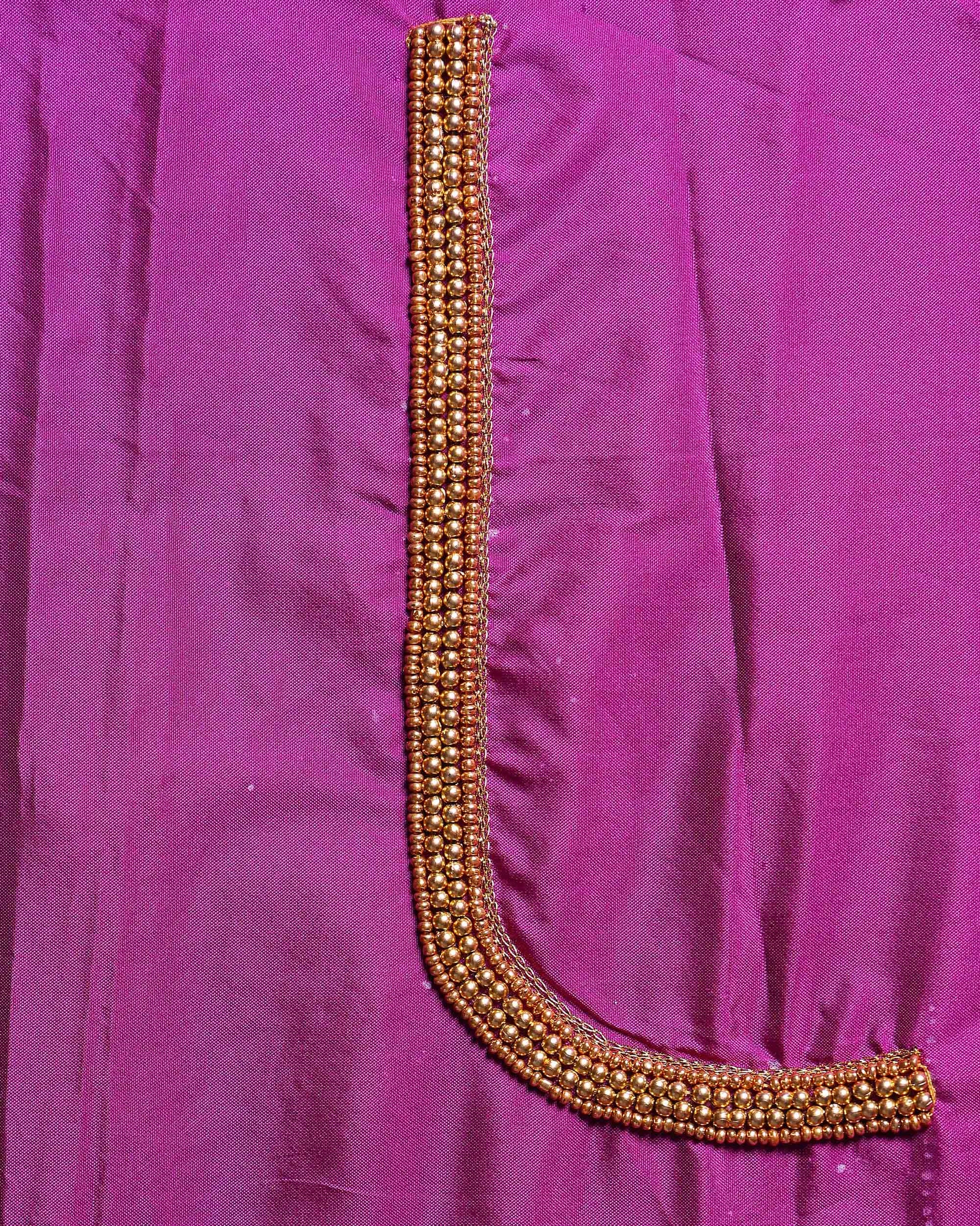 Elegant Embroidered Designer Blouse Material with Intricate Bead and Thread Work -Purple
