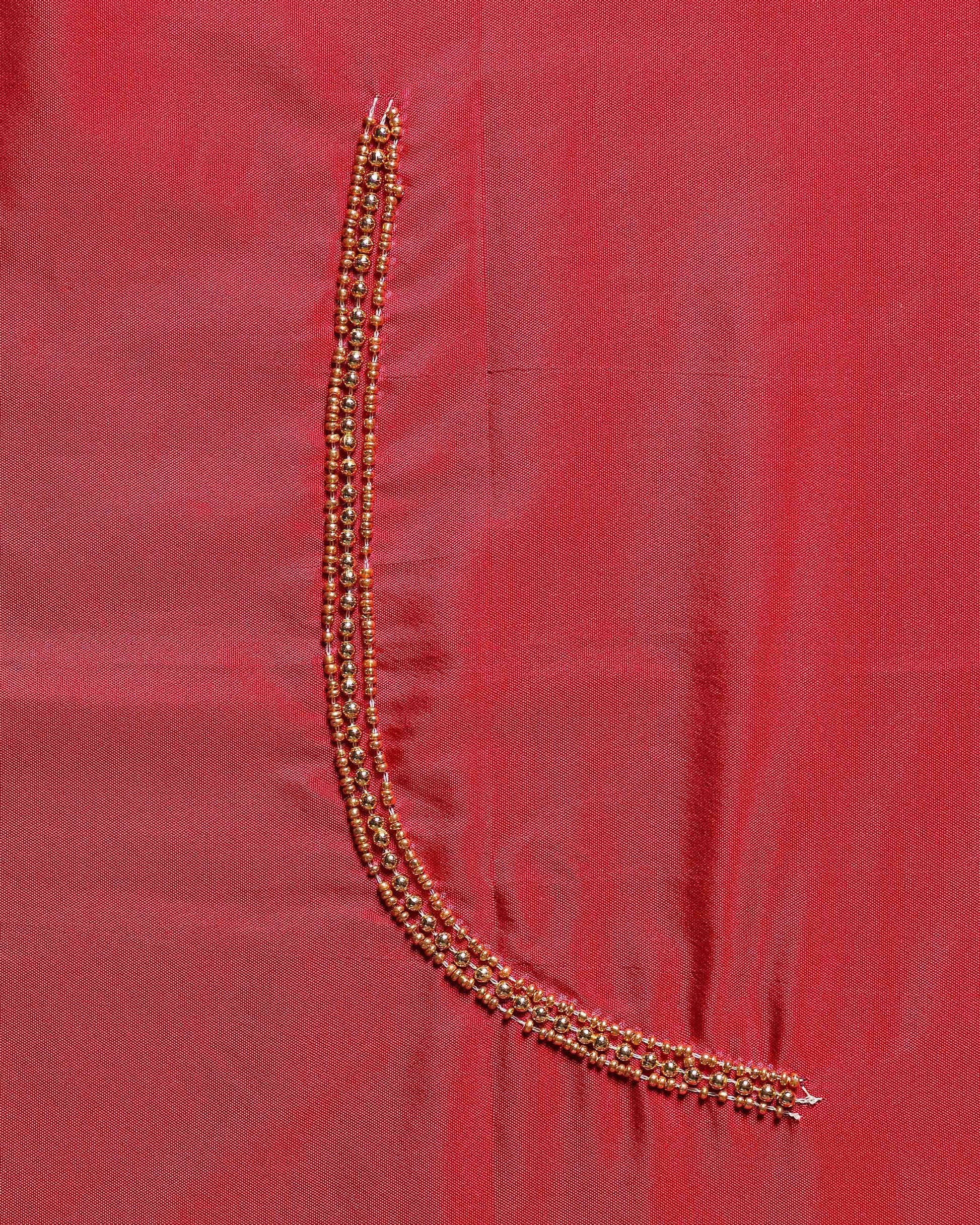 Traditional Embroidered Designer Blouse Material with Intricate Bead and Thread Work -Red