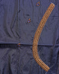 Elegant Embroidered Designer Blouse Material with Intricate Bead and Thread Work - Navy Blue