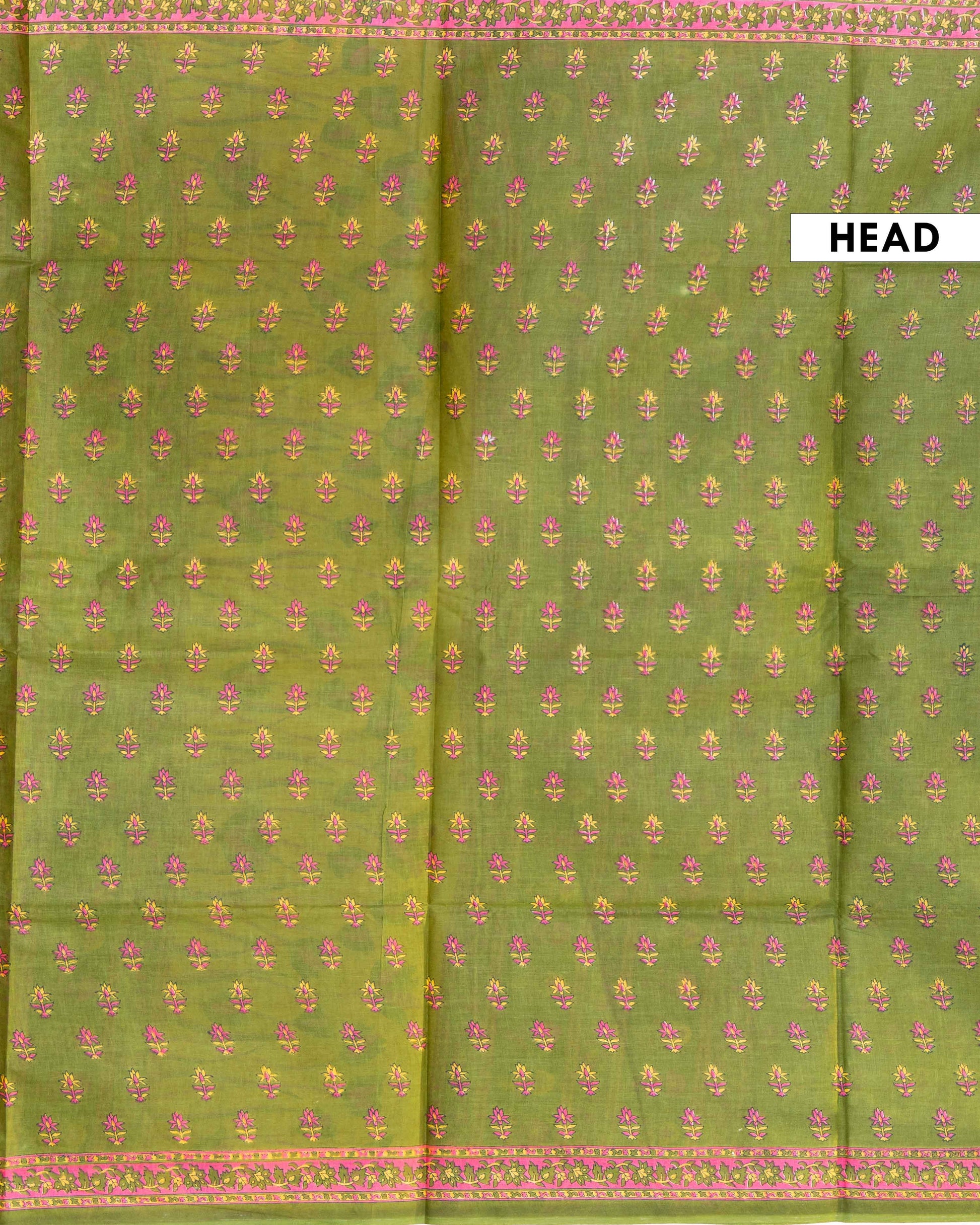 Traditional All-Over Floral Printed Voile Saree with Intricate Contrast Border - Green