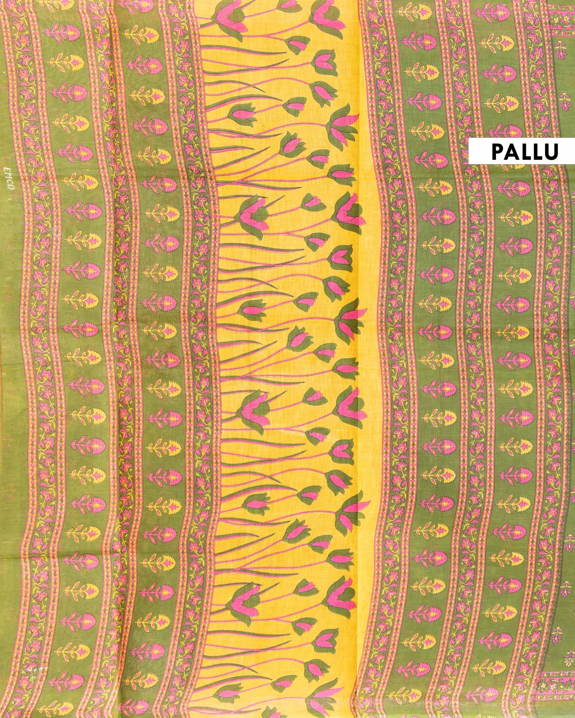 Traditional All-Over Floral Printed Voile Saree with Intricate Contrast Border - Green