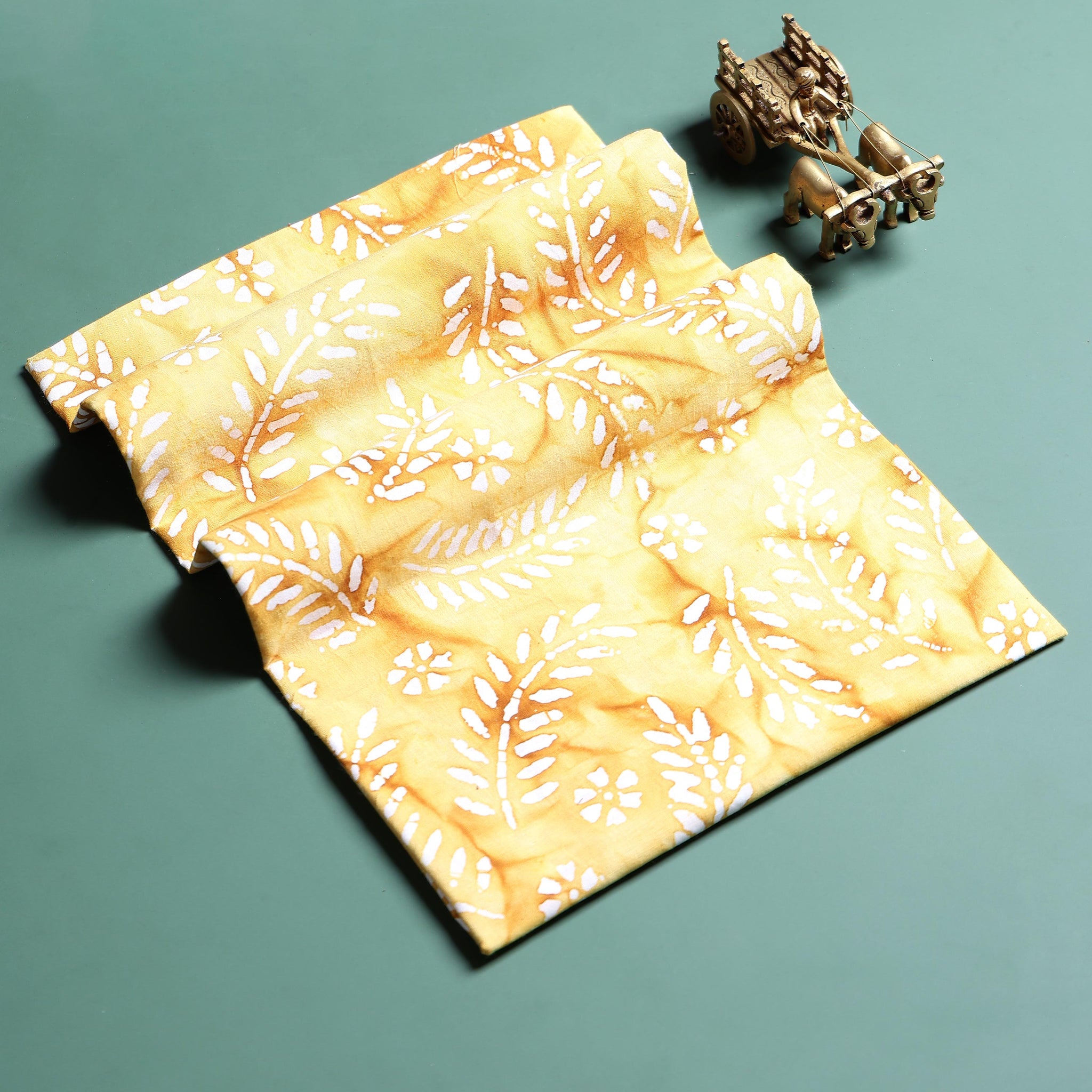 Traditional Batik Print Leaf Motif Women 1 Meter Unstitched Blouse Material - Yellow