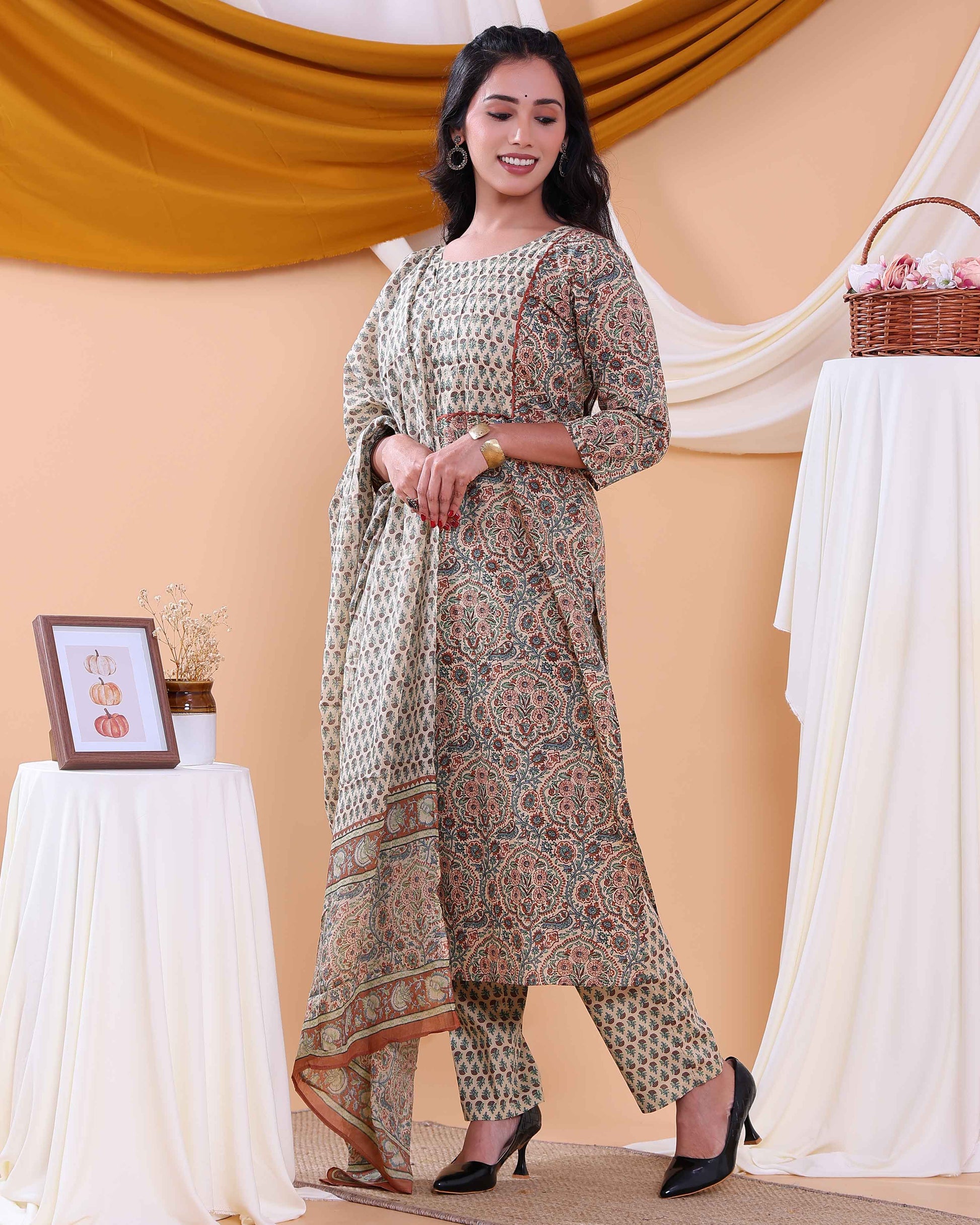 Traditional Block Print Design Women's Readymade Salwar Set with Elegant Patterns and Comfortable Fit - Multi