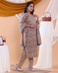 Traditional Block Print Design Women's Readymade Salwar Set with Elegant Patterns and Comfortable Fit - Beige