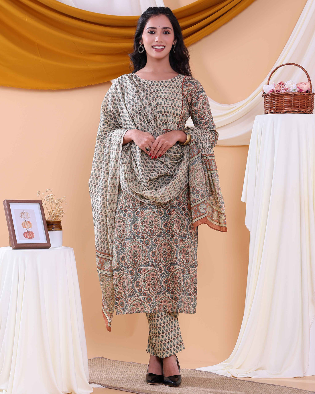 Traditional Block Print Design Women's Readymade Salwar Set with Elegant Patterns and Comfortable Fit - Multi