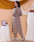 Traditional Block Print Design Women's Readymade Salwar Set with Elegant Patterns and Comfortable Fit - Beige