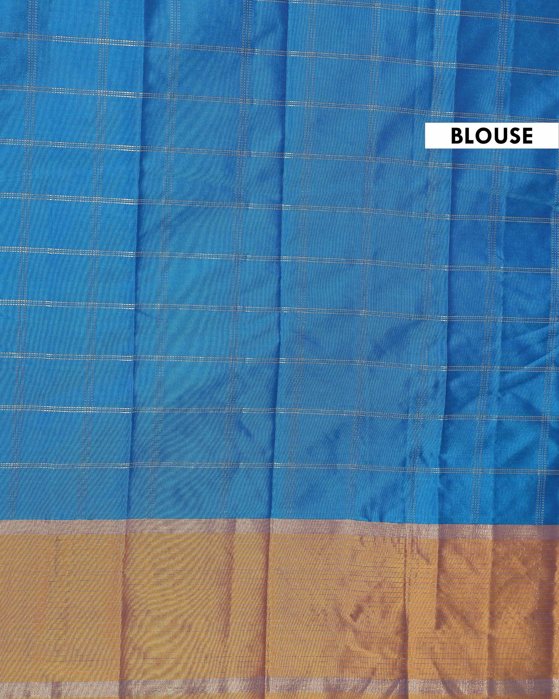 Traditional Checked Soft Silk Saree with Zari Woven Pallur - Blue-Head